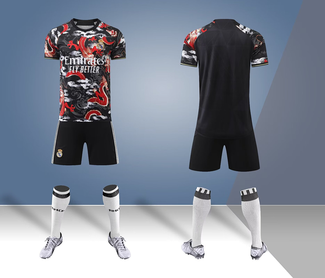 YL#1190- 24-25皇马龙纹红黑色 16-3XL